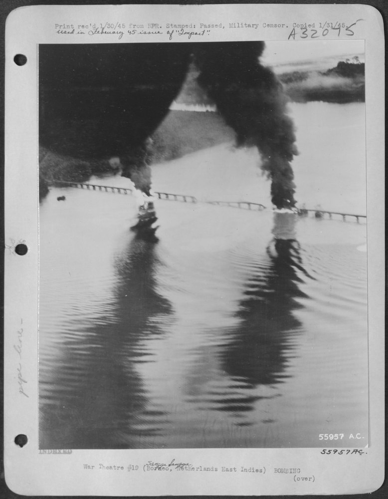 B-24 Liberators attack Borneo oil installations