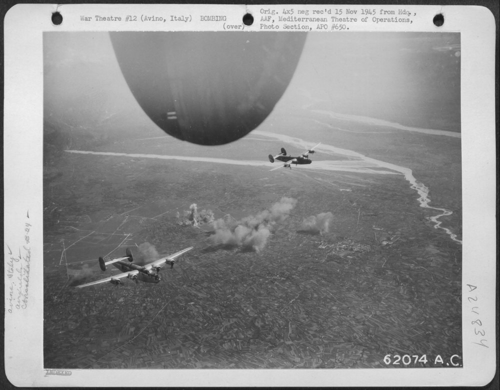 B-24 Liberators bombing Avino airdrome