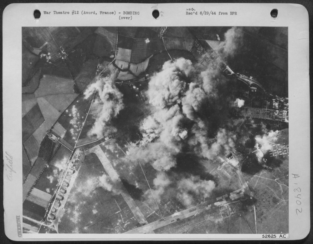 B-24 Liberators bombing Avord airfield