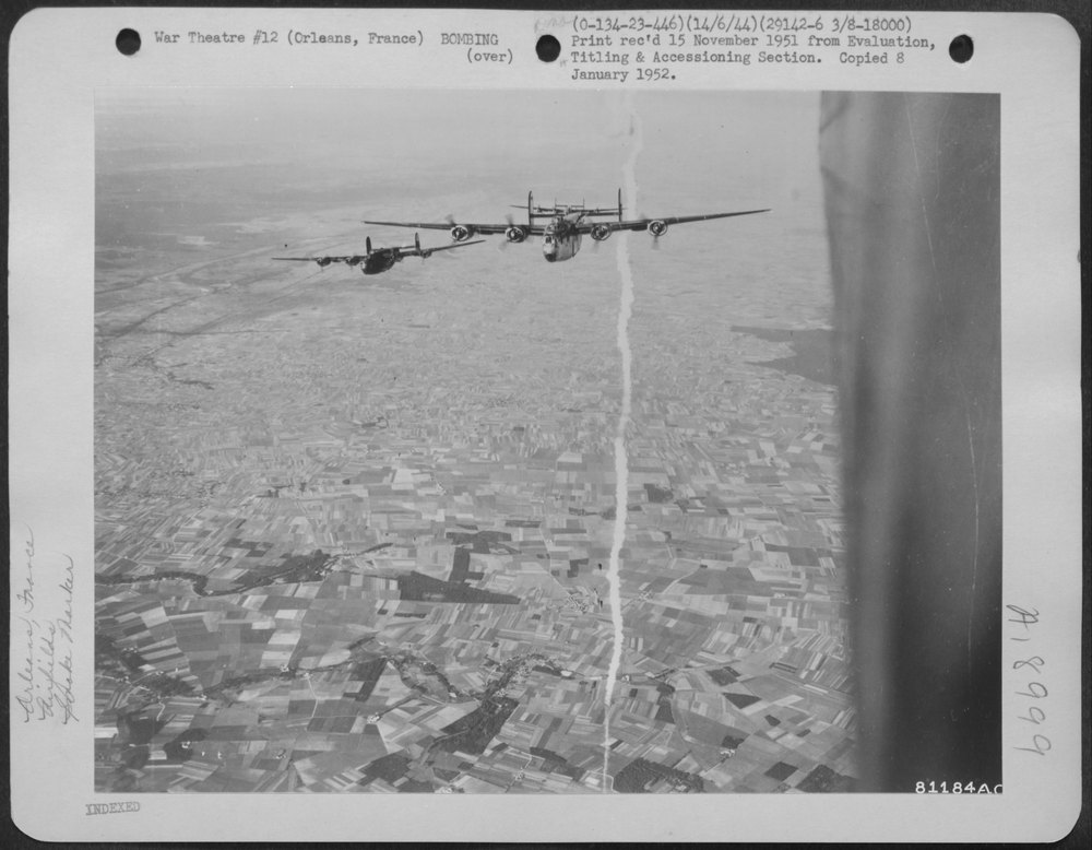 B-24 over Nazi airdrome Orleans
