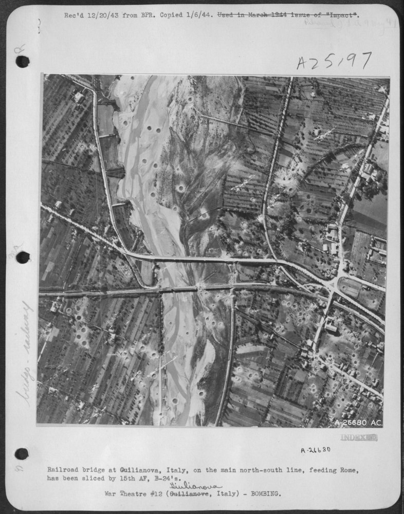 B-24's slice railroad bridge at Guilianova