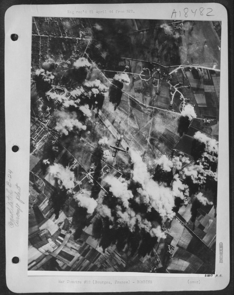B-24s bombing Nazi base at Bourges