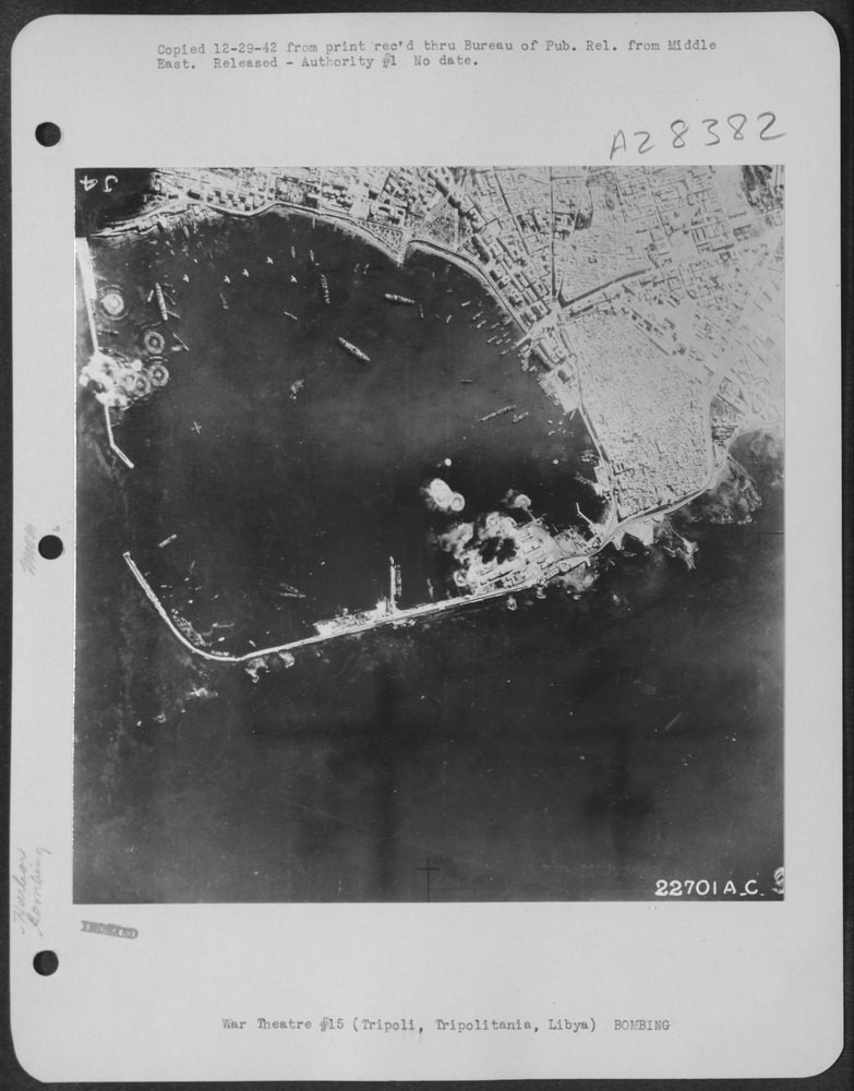 B-24s raid Tripoli Harbor