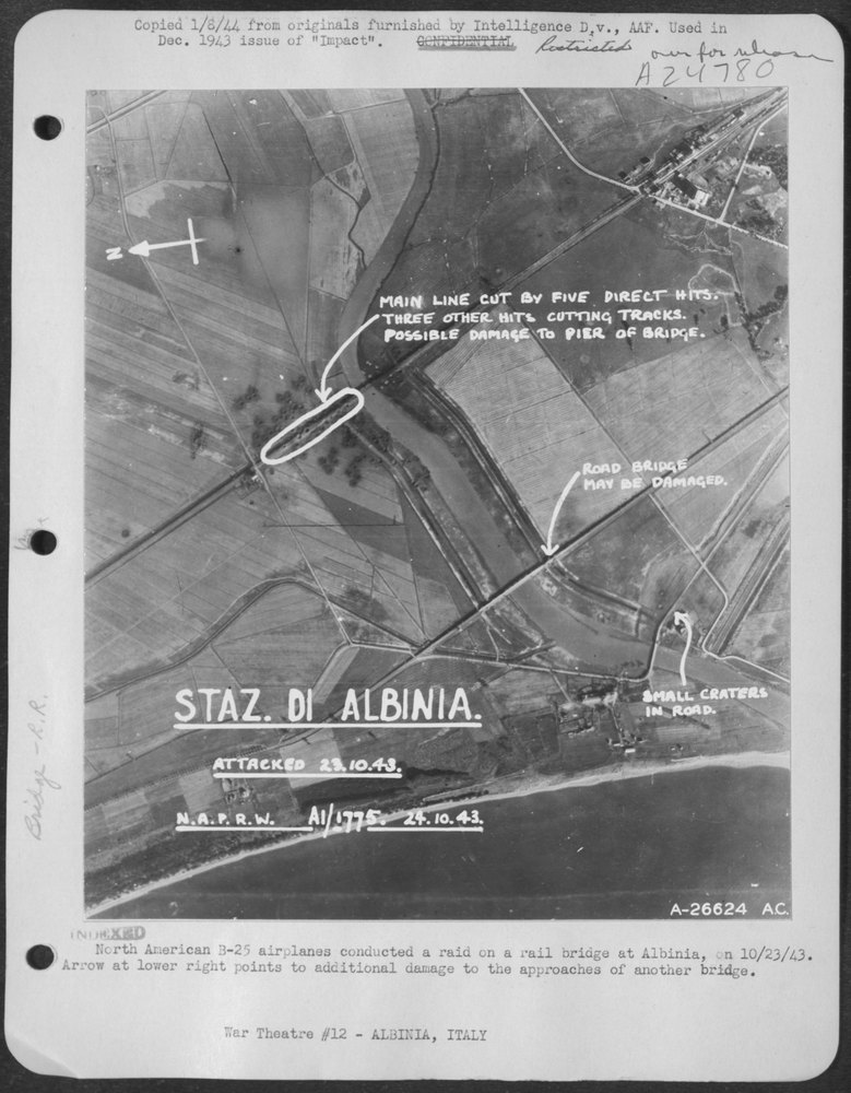 B-25 airplanes raid Albinia bridge