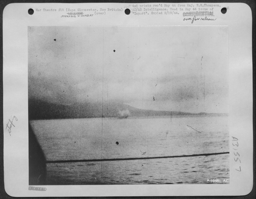 B-25 hit by LST gunfire off Cape Gloucester