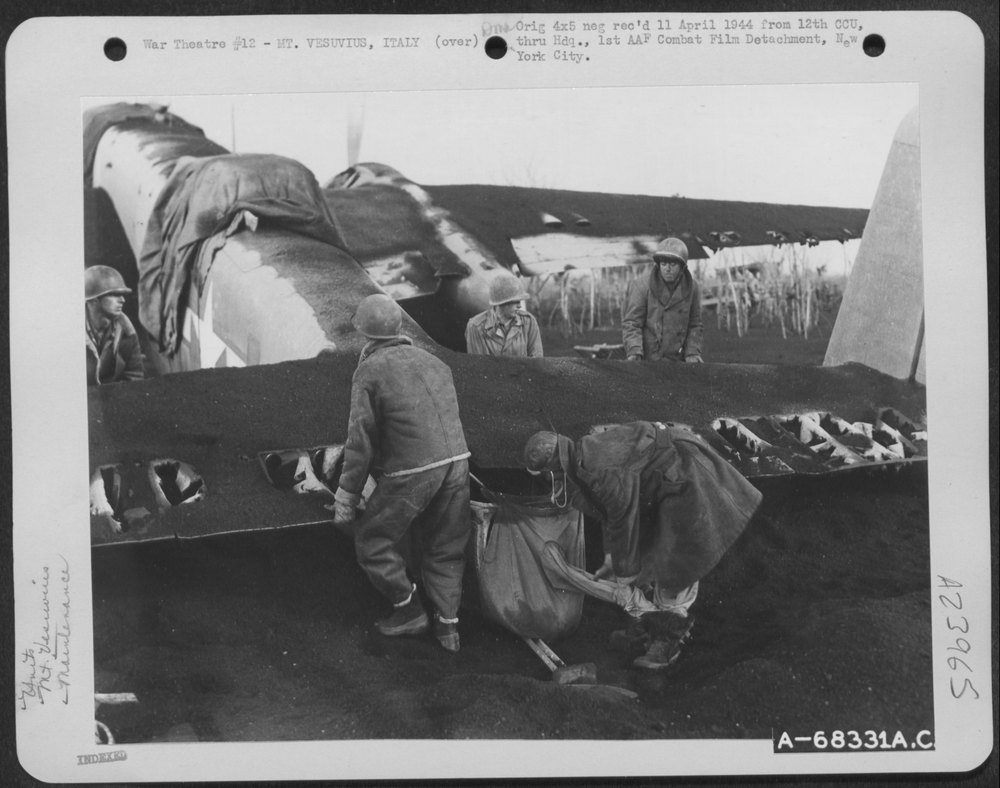 B-25 in drifts to ashes and cinders