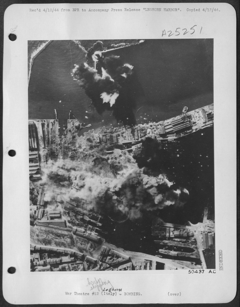 B-25 Mitchell bombers attack Leghorn harbor