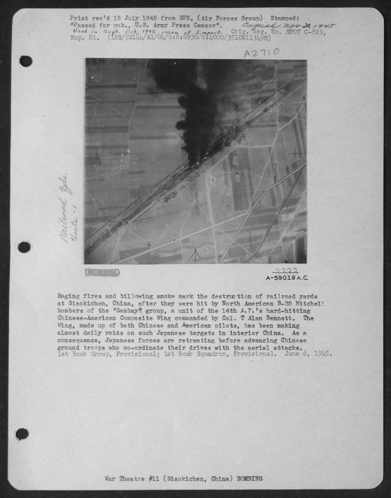B-25 Mitchell bombers hit Siaokichen railroad yards