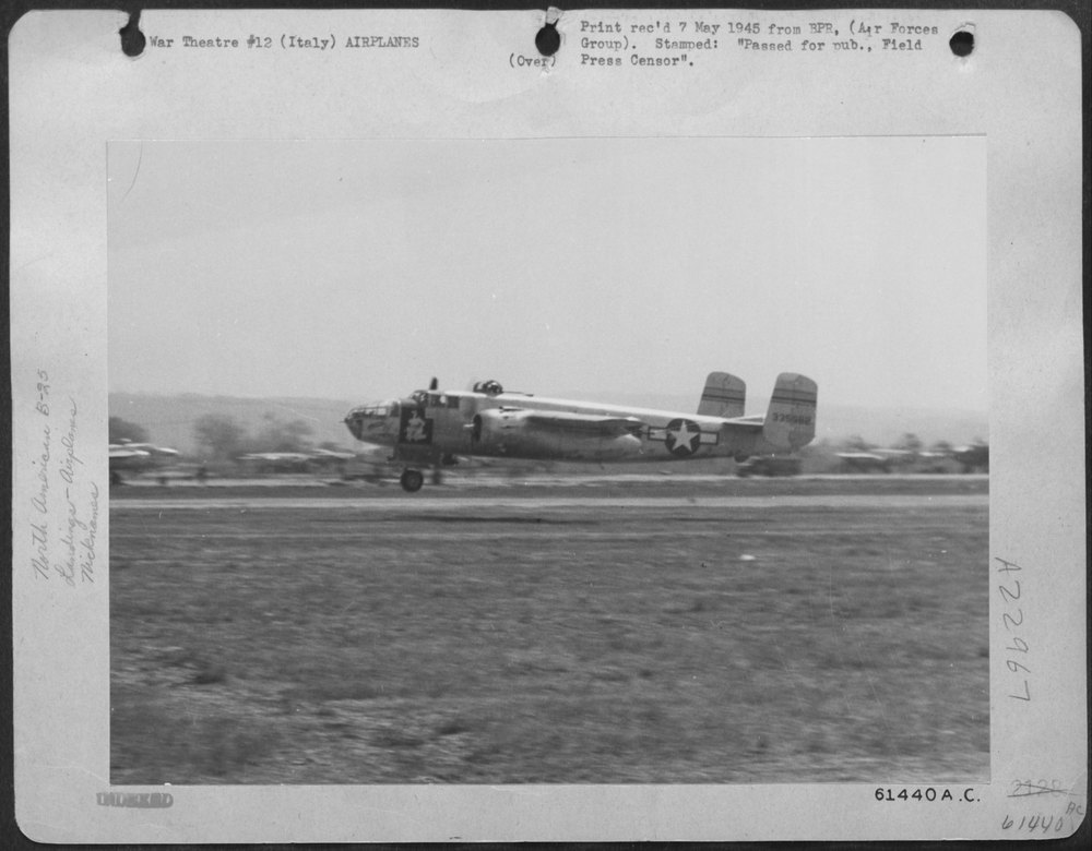 B-25 Mitchell comes in for belly landing
