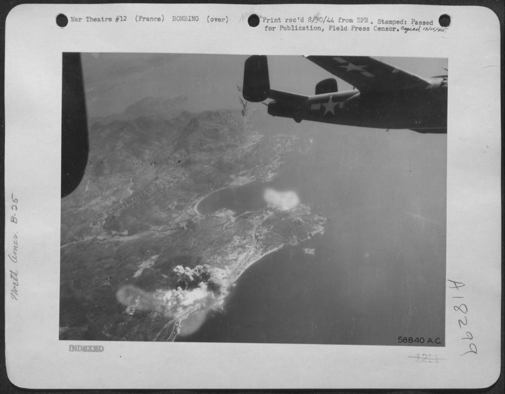 B-25 Mitchell over southern France coast