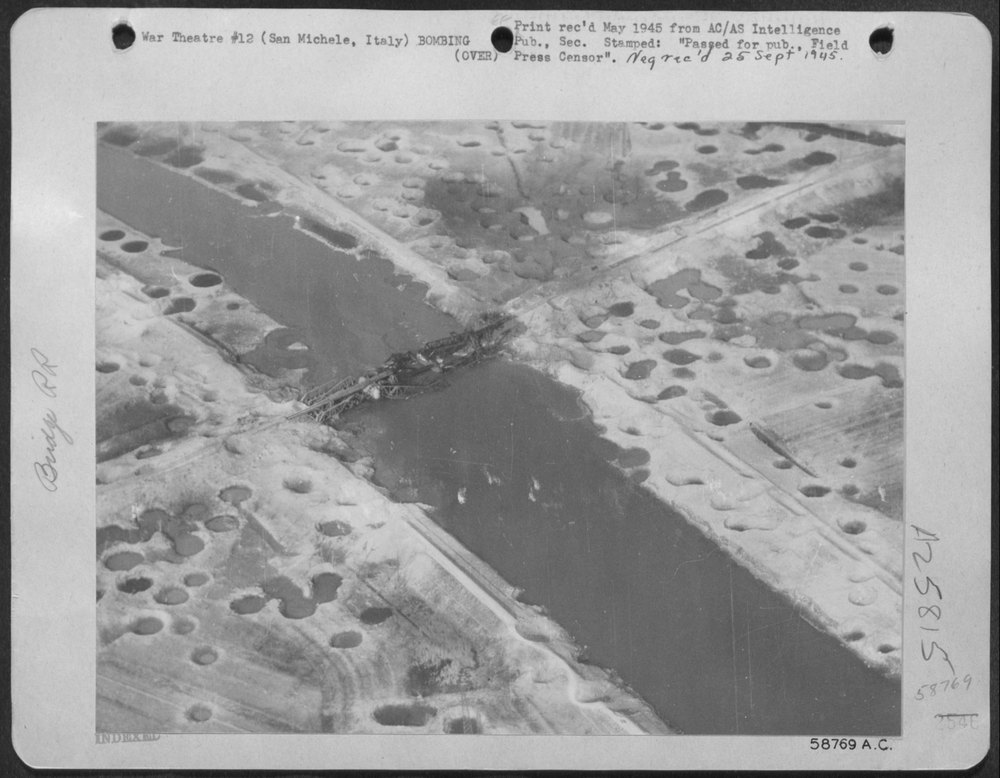 B-25 Mitchells and P-47 Thunderbolts attack San Michele bridge