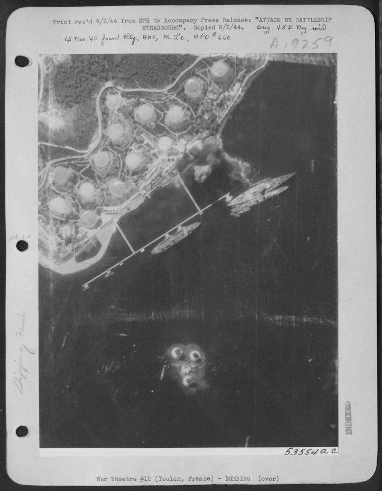 B-25 Mitchells attack Strasbourg in Toulon Harbor