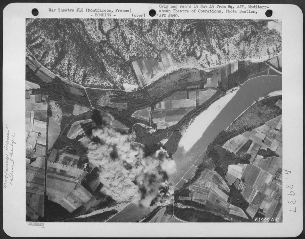 B-25 Mitchells bombing Rhone River bridge