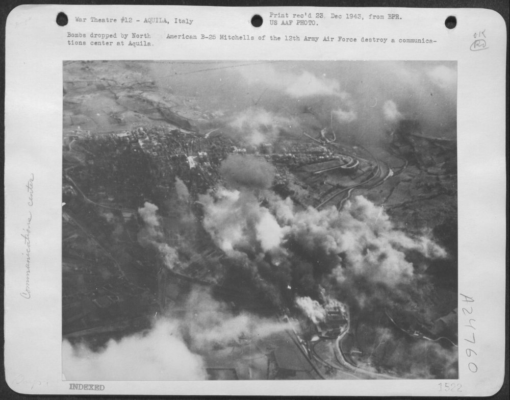 B-25 Mitchells destroy communications center at Aquila