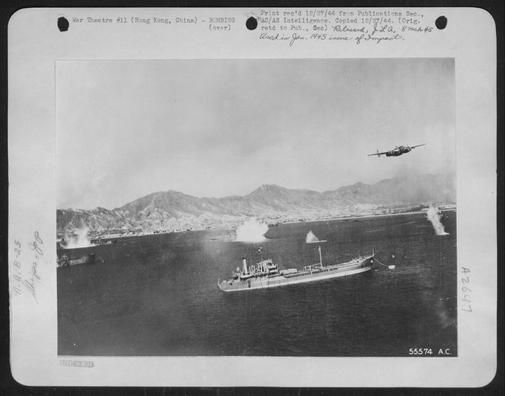 B-25's bombing Japanese shipping in Hong Kong Harbor