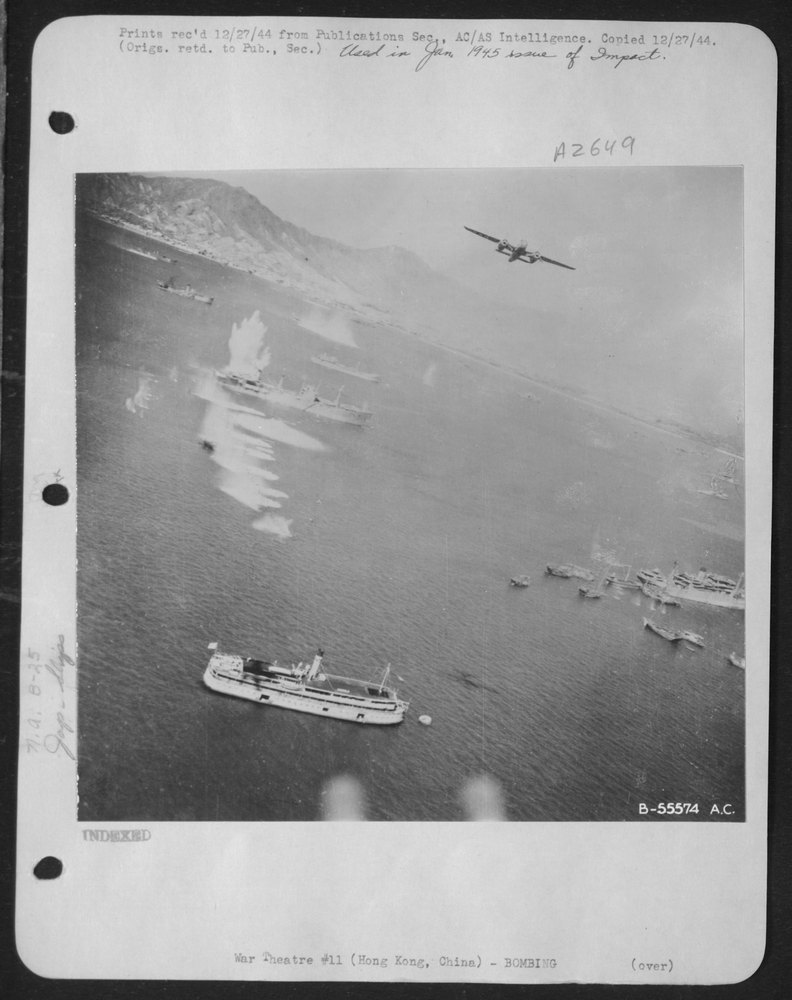 B-25's bombing Japanese shipping in Hong Kong Harbor