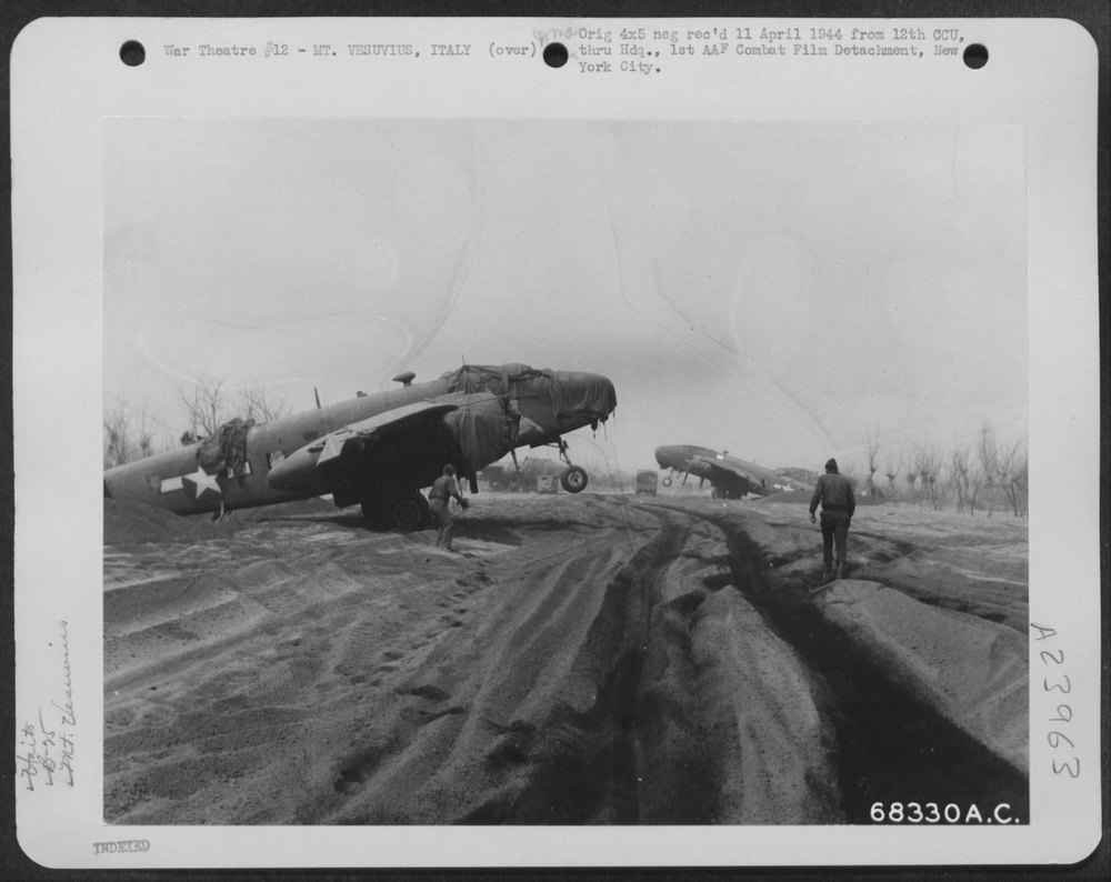 B-25s at 340th Bomb Group after Mt Vesuvius eruption