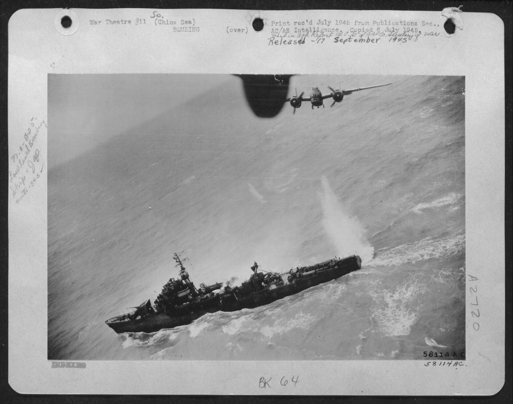 B-25S Attack Japanese Destroyer-Escort Off China Coast