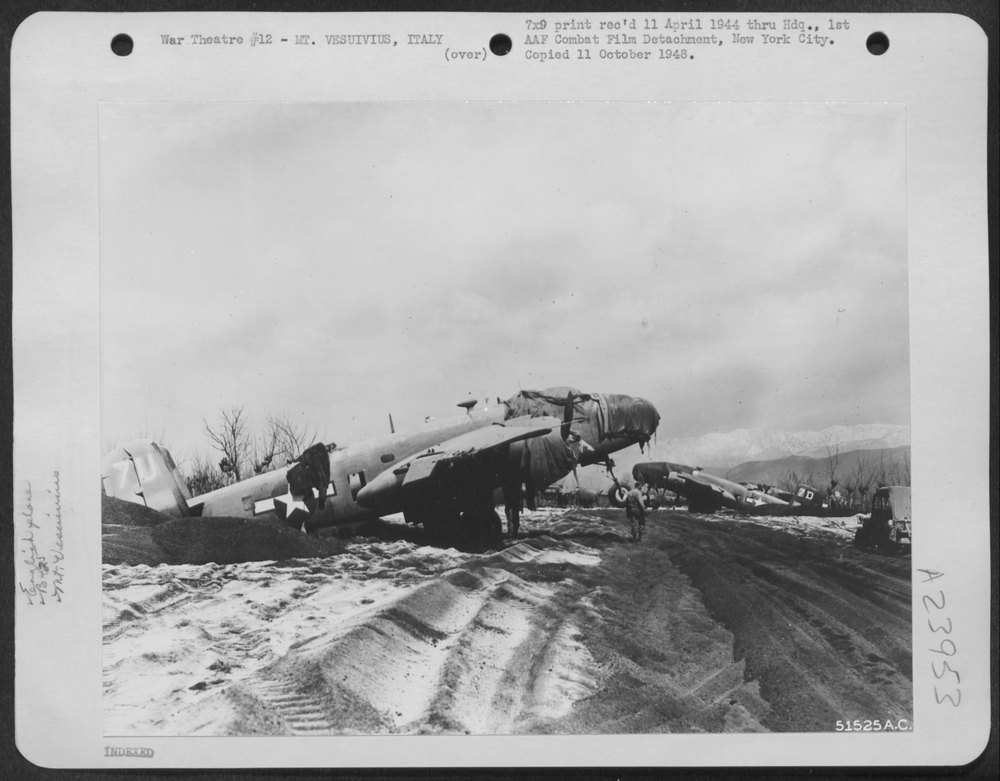 B-25s in lava cinders near Mt Vesuvius
