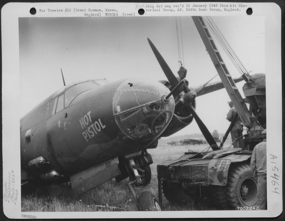 B-26 Hot Pistol crash lands at Great Dunmow
