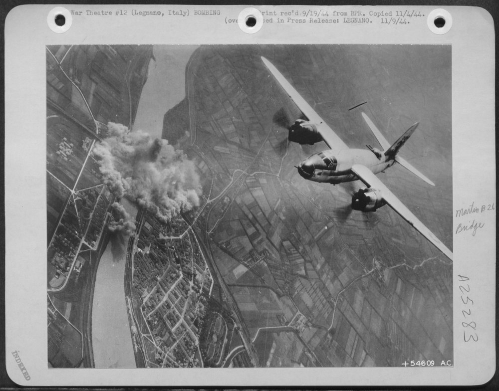 B-26 Marauder attacks bridge in Northern Italy