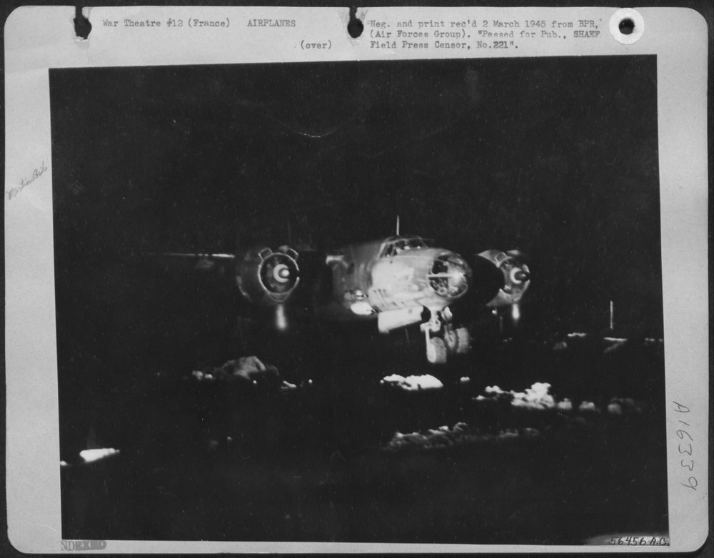 B-26 Marauder homed by searchlight beams