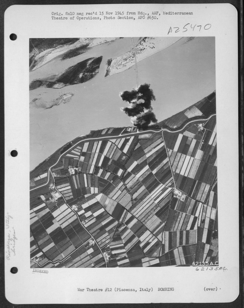 B-26 Marauders blast bridge at Piacenza