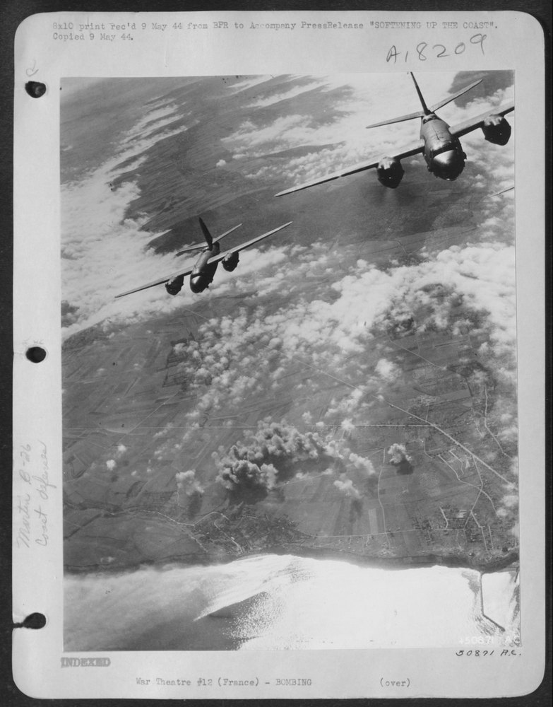 B-26 Marauders over French coastline