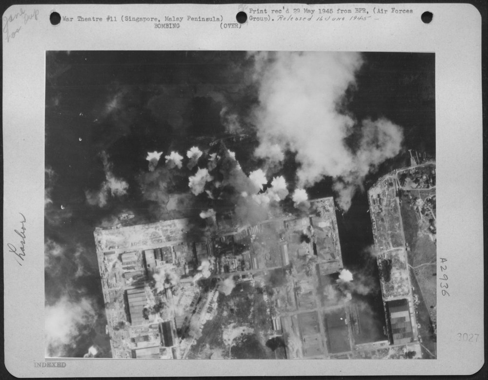 B-29 Superfortress formation over Singapore Naval Base
