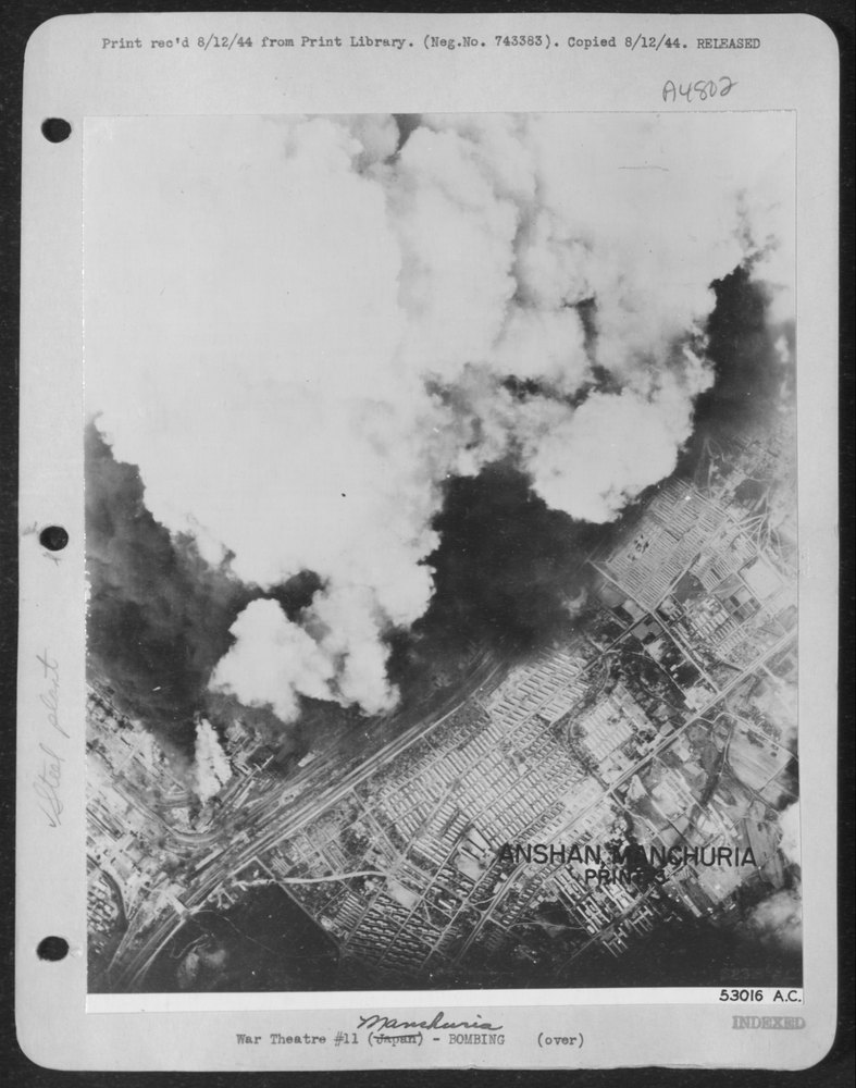 B-29s bomb Anshan steel works