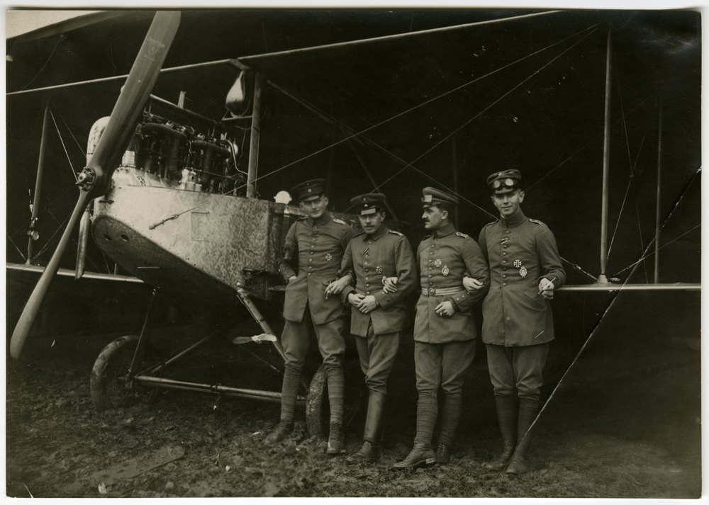 Bavarian air force officers with biplane