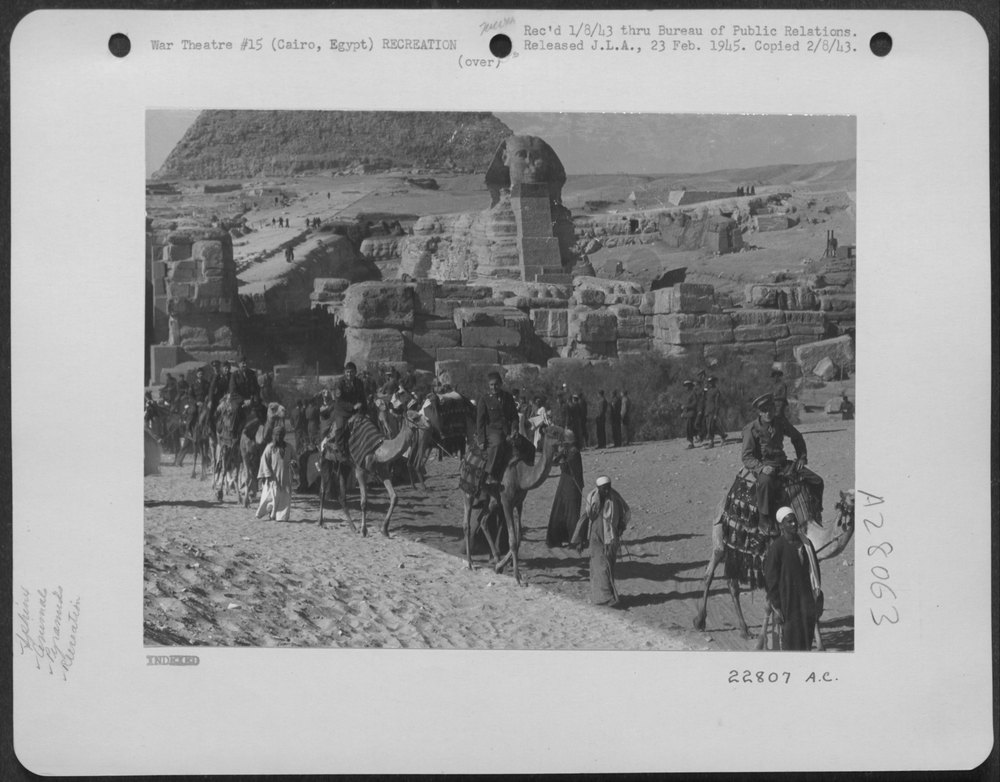 Beneath the stare of the age old Sphinx, United States airmen