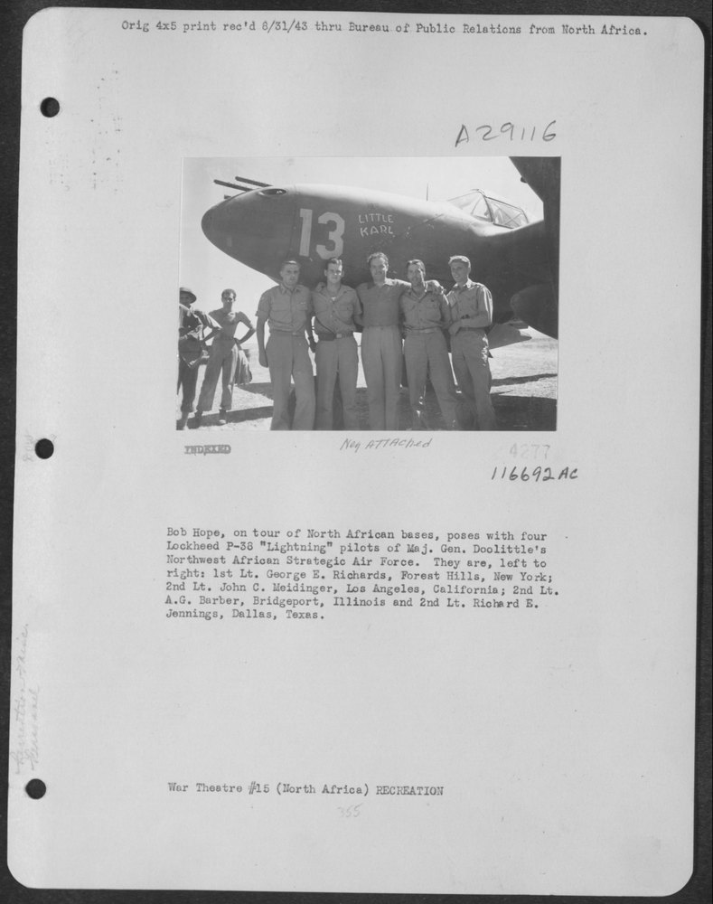 Bob Hope with P-38 pilots in North Africa