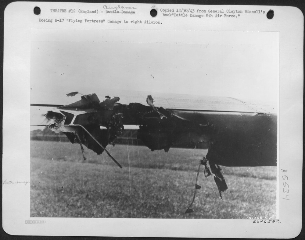Boeing B-17 "Flying ofrtress" damage to right Aileron