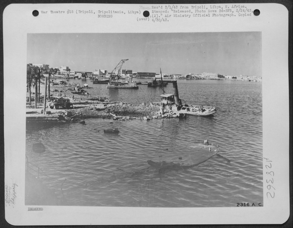Bomb-blasted waterfront at Tripoli