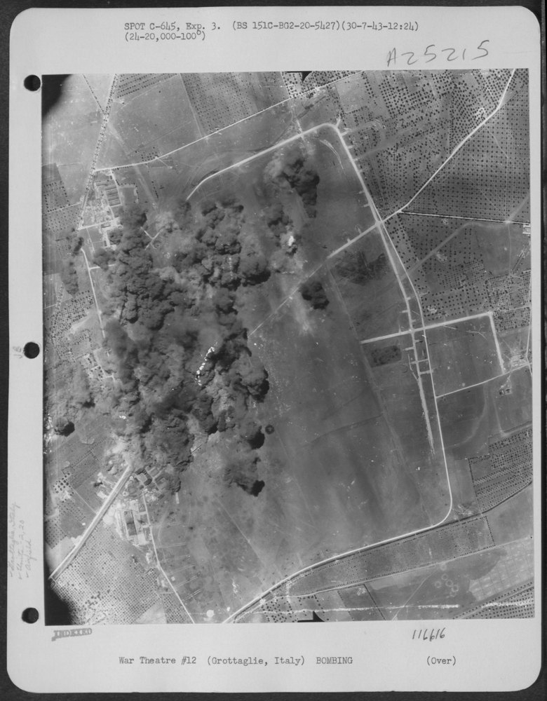Bomb bursts at Grottaglie Airdrome