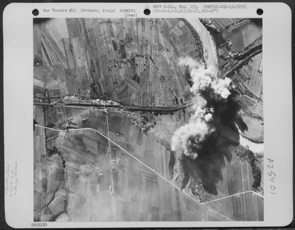 Bomb bursts over Orvieto railroad bridge