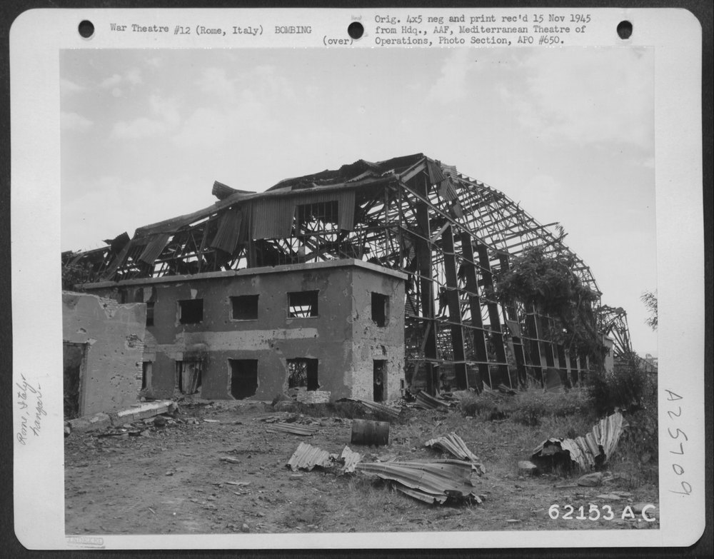 Bomb damage at Ciampino Airdrome Rome