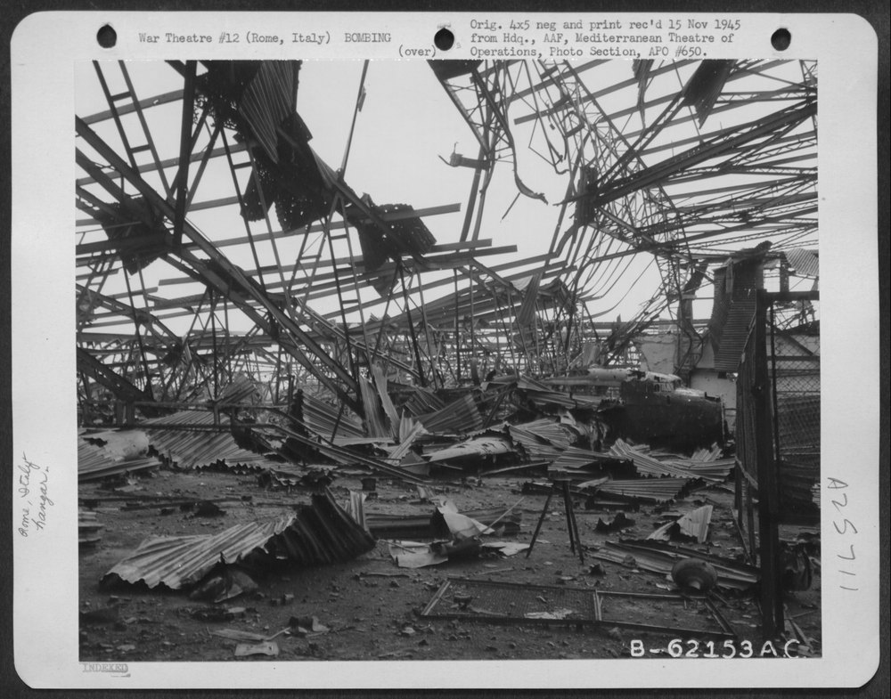 Bomb damage at Ciampino Airdrome Rome