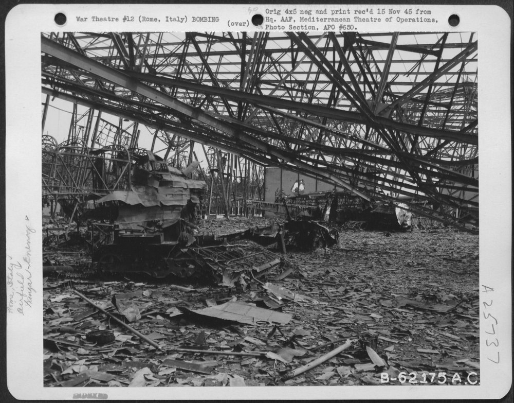 Bomb damage at Littoria Airdrome Rome