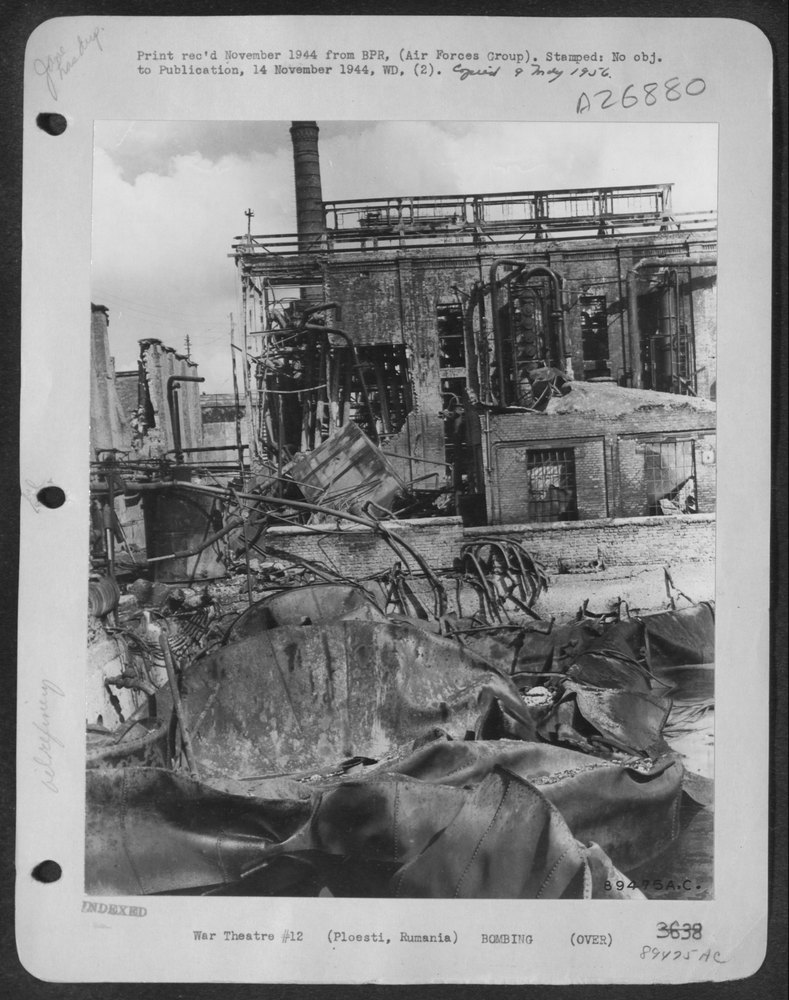 Bomb damage at Ploesti oil refinery