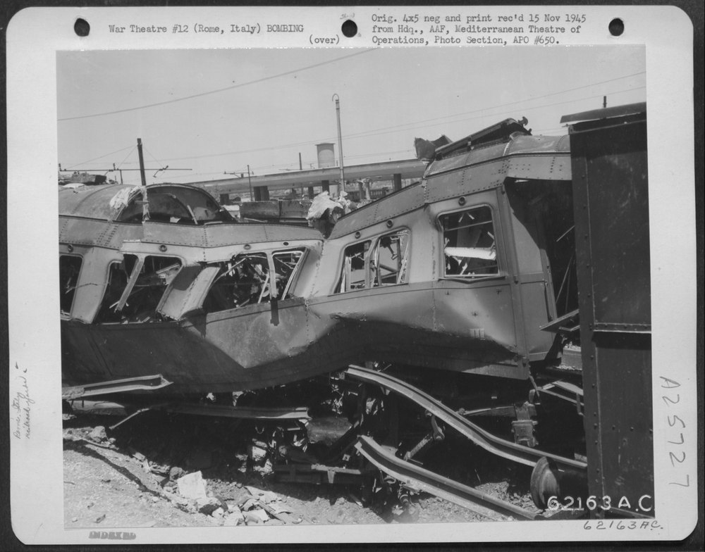 Bomb damage at Tibortina railroad yards Rome