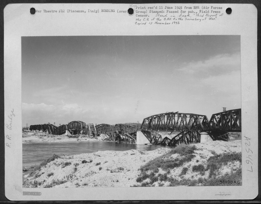 Bombed railroad bridge at Piacenza