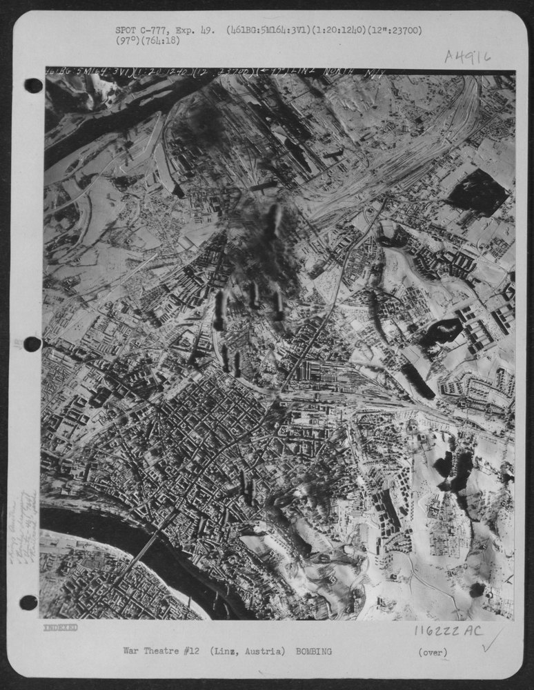 Bombs fall on Linz North Marshalling Yards