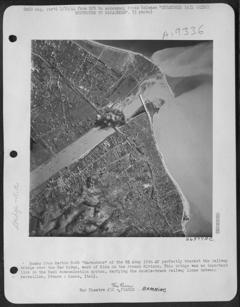 Bombs from Martin B-26 "Marauders" of the US Army 15th AF perfectly