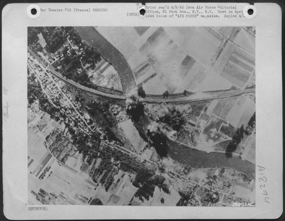 Bombs hit railroad bridge at Auvers-sur-Seine