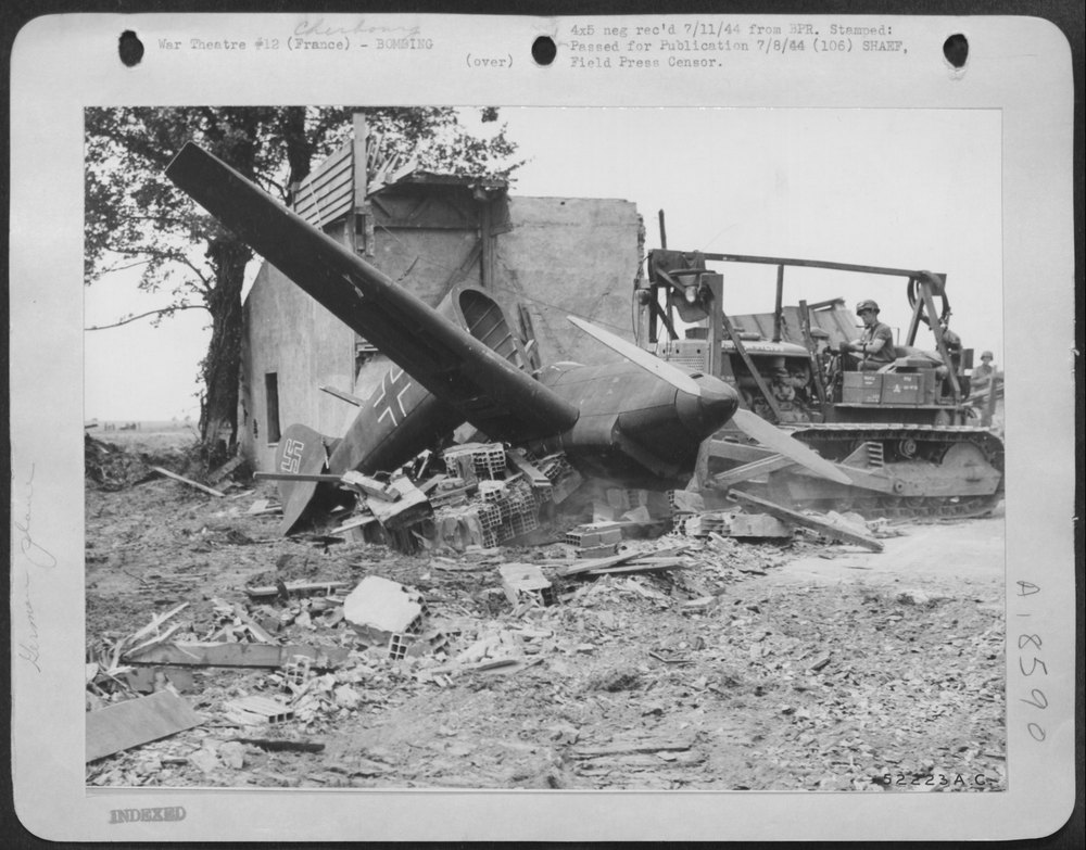 Bulldozer clears airfield in Cherbourg