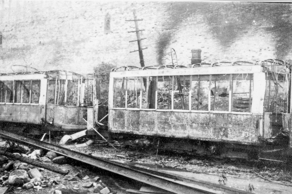 Burnt out streetcars