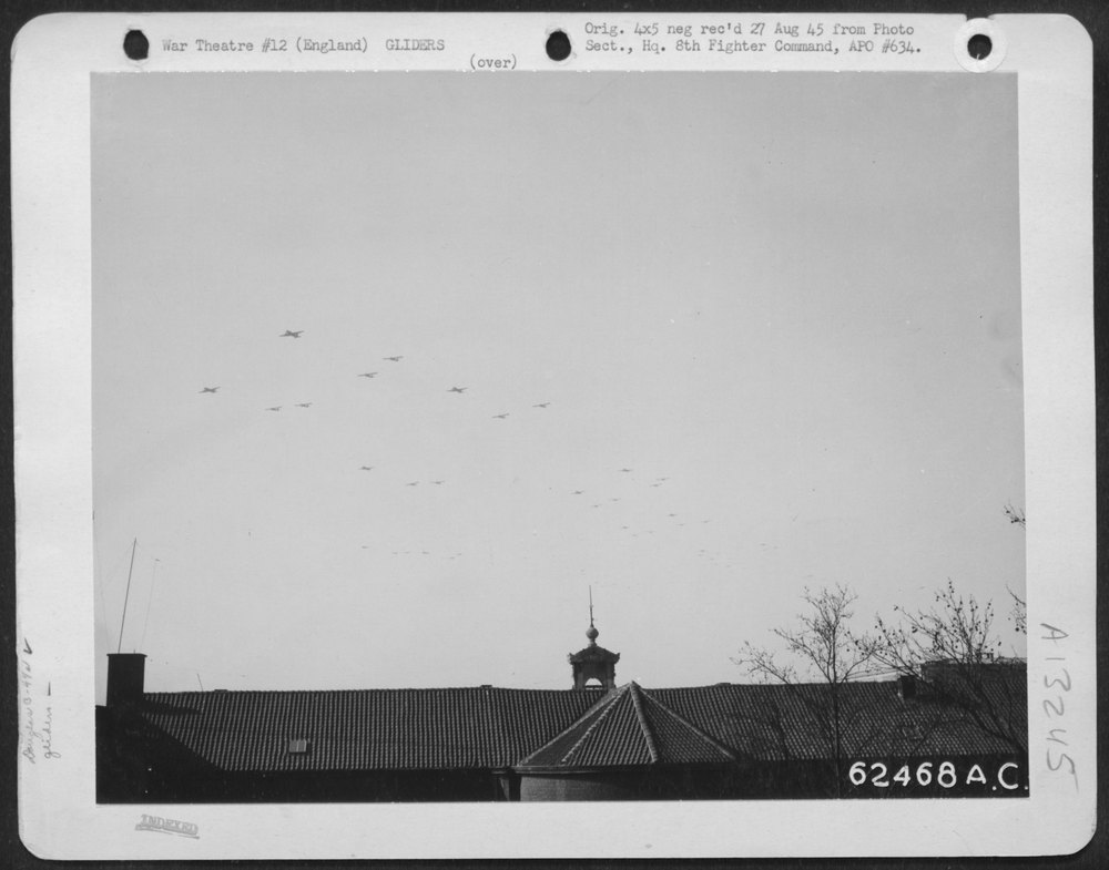 C-47 Transports Towing Gliders Over England