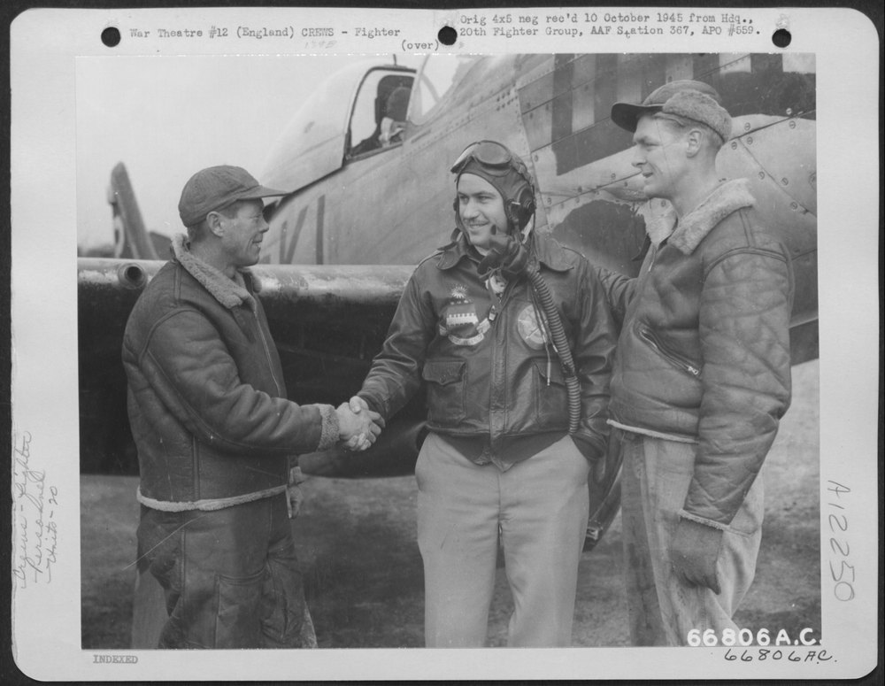 Capt Hurst and P51 Mustang at England airbase